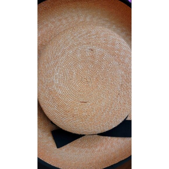 Talbots Straw Boater Hat with Black Bow – Classic Wide Brim Summer Hat - Picture 5 of 5